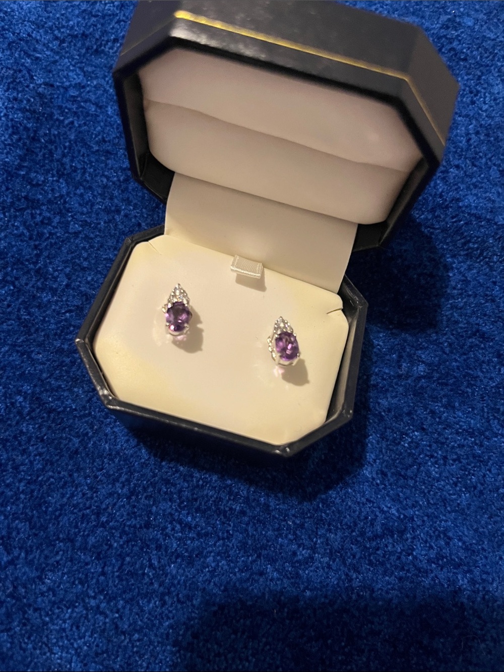 Silver Amethyst Teardrop Stud Earrings - Purple